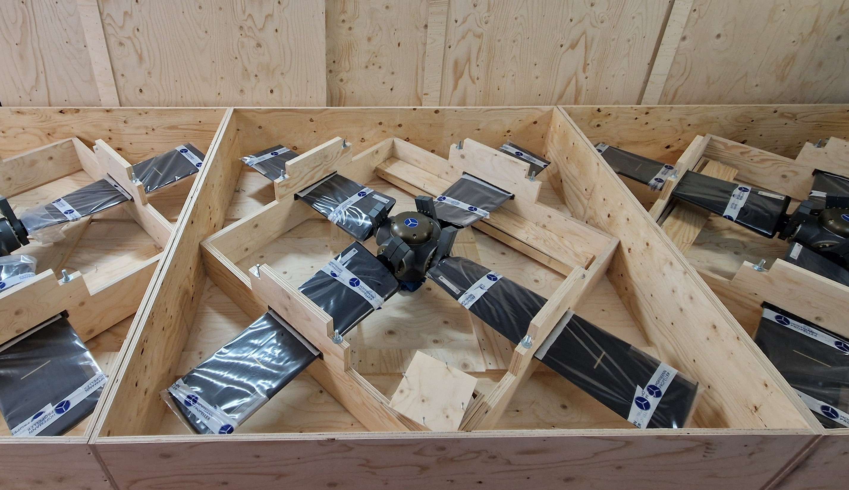Hovercraft propellers waiting for shipment