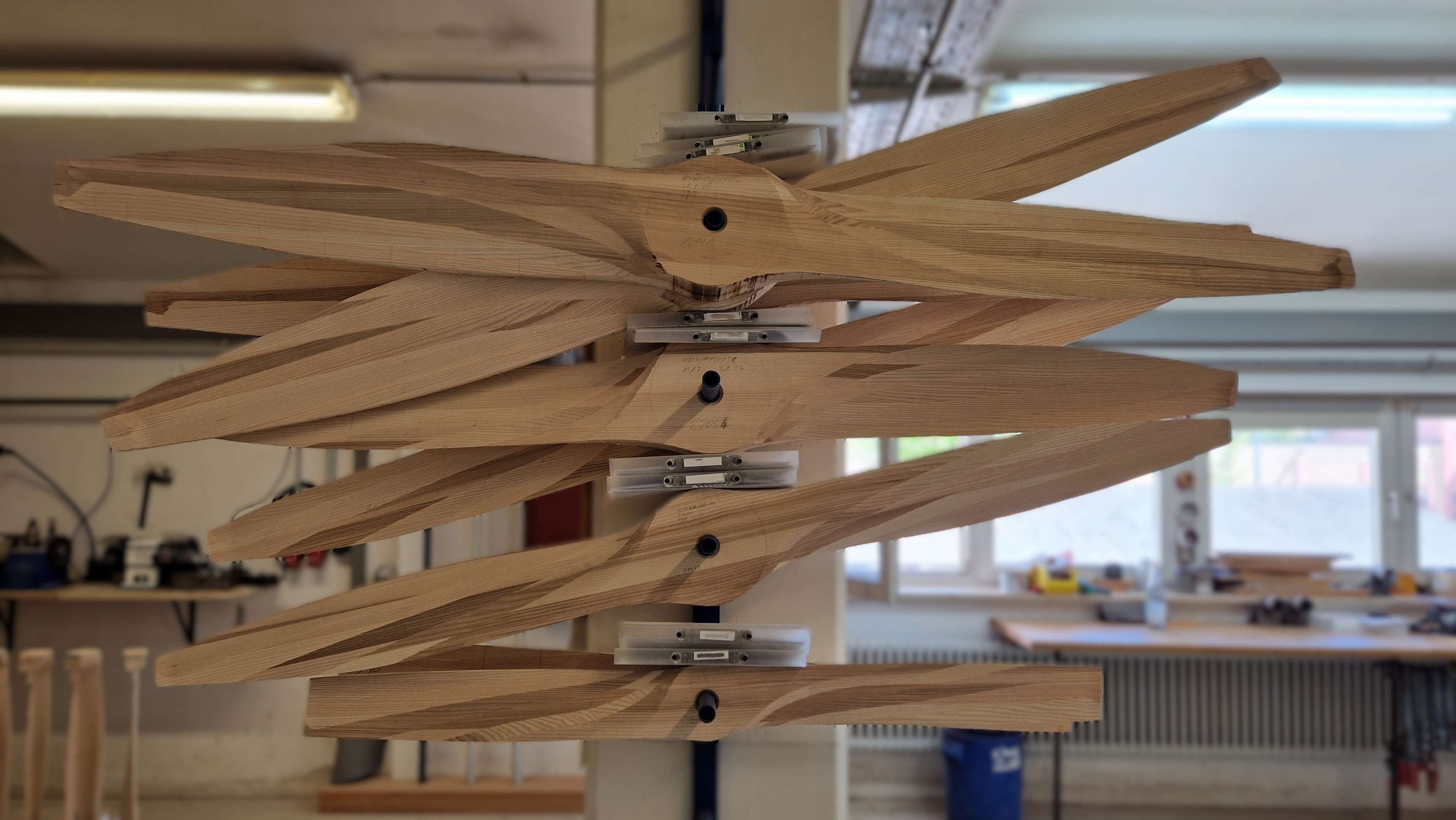 Wooden propeller blanks at Hoffmann Propeller premises